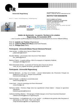 Atelier de doctorants : La guerre, l`&eacute;criture et la cr&eacute;ation Regensburg