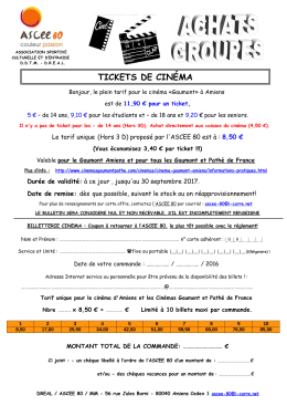 tickets de cinéma - Site internet de la FNASCE, des URASCE et des