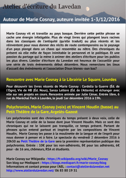 Autour de Marie Cosnay, auteure invit&eacute;e 1-3/12/2016