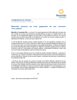 COMMUNIQUÉ DE PRESSE Blainville annonce