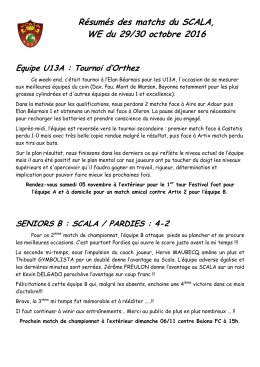 Résumé des matchs du Scala des 29 et 30 octobre