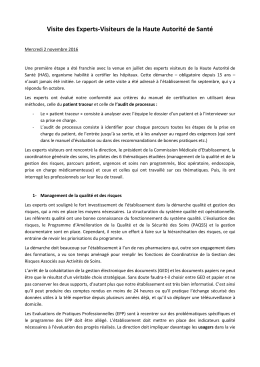 Visite des experts de la Haute Autorit&eacute; de Sant&eacute;