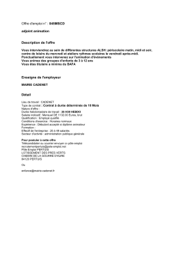Offre d`emploi n&deg; : 045MSCD adjoint animation Description de l`offre