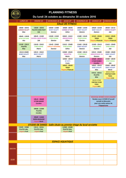 Planning fitness du 24 octobre au 30 octobre 2016