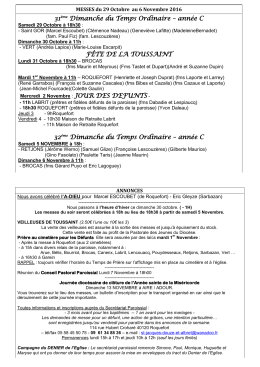 31&egrave;me Dimanche du Temps Ordinaire &ndash; ann&eacute;e C F&Ecirc;TE DE LA
