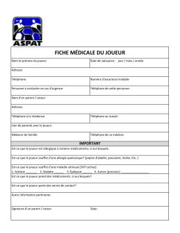 Fiche medicale du joueur