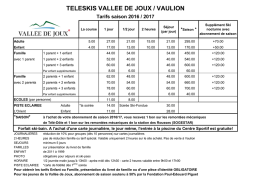 TELESKIS VALLEE DE JOUX / VAULION Tarifs saison 2016 / 2017
