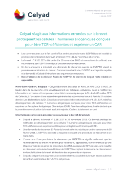 Celyad r&eacute;agit aux informations erron&eacute;es sur le brevet prot&eacute;geant les