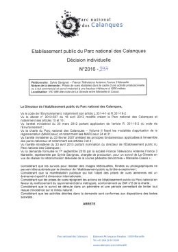 Page 1 *Parc national des Calanques Etablissement public du Parc