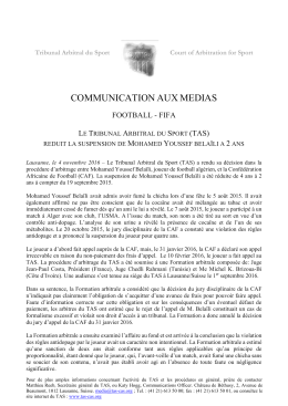 TAS xxx - Court of Arbitration for Sport