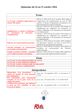 Quinzaine du 16 au 31 octobre 2016 Textes Zoom