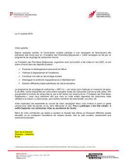 Le 31 octobre 2016 Chers parents, Depuis quelques années, la