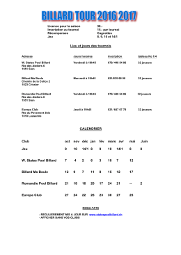 Affiche calendrier Billard Tour 16 17
