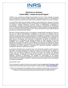 Directrice ou directeur Centre INRS – Institut Armand