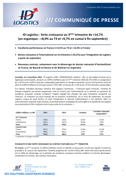 Communiqué de presse ID Logistics : forte croissance au 3ème