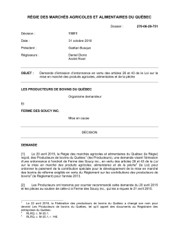 Décision 11011 - Régie des marchés agricoles et alimentaires du