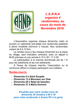 L`ARNA organise 4 randonnées, au cours du mois de