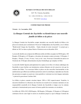 La Banque Centrale des Seychelles va bientôt lancer une nouvelle