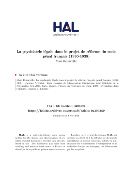 La psychiatrie légale dans le projet de réforme du code pénal