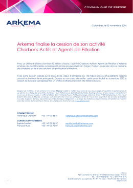 Arkema finalise la cession de son activité Charbons