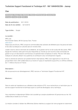 Technicien Support Fonctionnel et Technique H/F