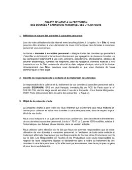 CHARTE RELATIVE &Agrave; LA PROTECTION DES