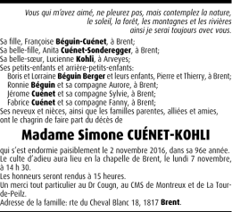 Madame Simone CUÉNET-KOHLI