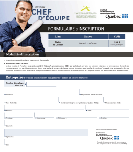 Formulaire d`inscription pour la région de Québec
