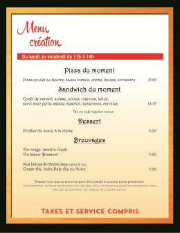 voir le menu création en cours