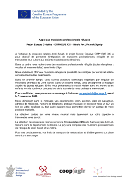 Appel aux musiciens professionnels réfugiés Projet