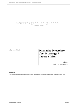 Dimanche 30 octobre c`est le passage &agrave; l`heure d`hiver