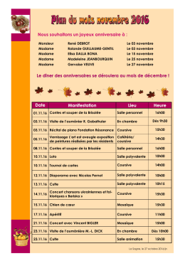 Animations du mois de novembre