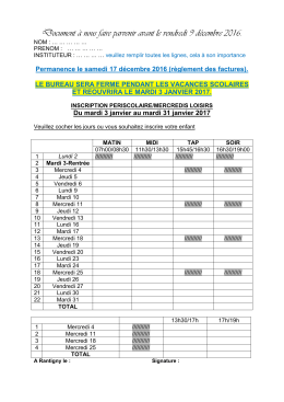 Fiche d`inscription Janvier 2017