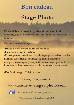 Bon cadeau Stage Photo - Cours et stages photo