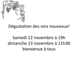 D&eacute;gustation des vins nouveaux! Samedi 12 novembre &agrave; 19h
