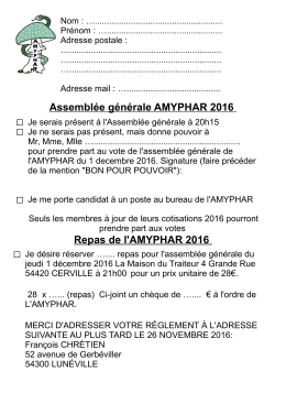 Assemblée générale AMYPHAR 2016 Repas de l`AMYPHAR 2016