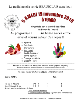 Inscription soir&eacute;e Beaujolais 19 Novembre 2016