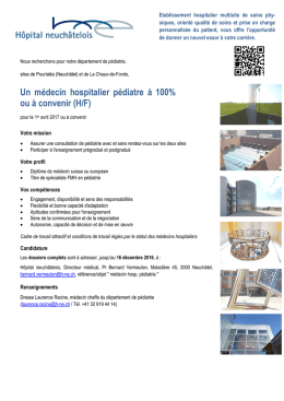 Un médecin hospitalier pédiatre à 100% ou à convenir (H/F)