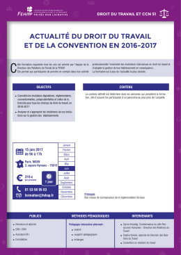 actualité du droit du travail et de la convention en 2016-2017