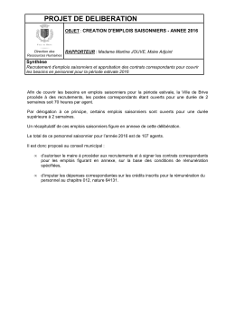 creation d`emplois saisonniers - annee 2016