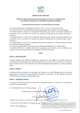 Arrêté UCA 2016-003 Portant publication des listes électorales