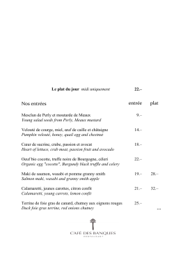 the menu - Caf&eacute; des Banques
