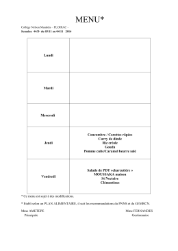 Menus cantine - Coll&egrave;ge Nelson Mandela