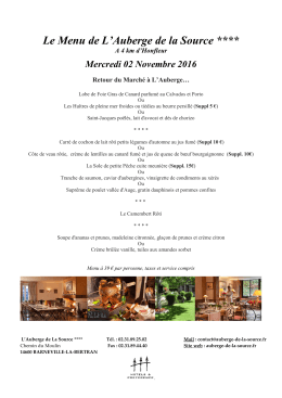 Le Menu de L`Auberge de la Source