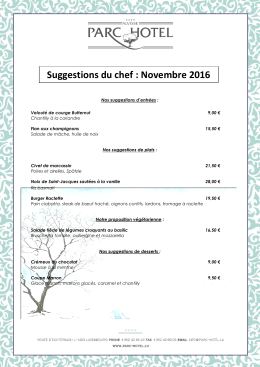 Suggestions du chef : Novembre 2016 - Parc