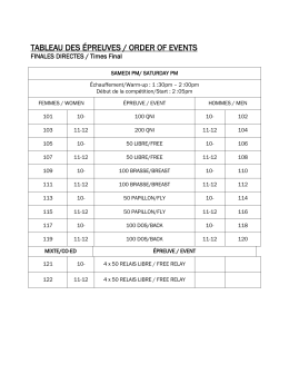 tableau des &eacute;preuves / order of events