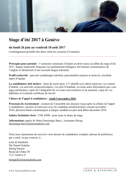 Stage d`&eacute;t&eacute; 2017 &agrave; Gen&egrave;ve