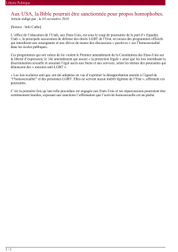 Aux USA, la Bible pourrait &ecirc;tre sanctionn&eacute;e pour