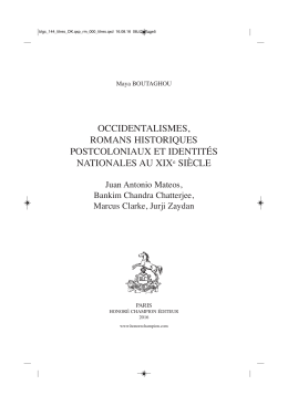 OCCIDENTALISMES, ROMANS HISTORIQUES POSTCOLONIAUX
