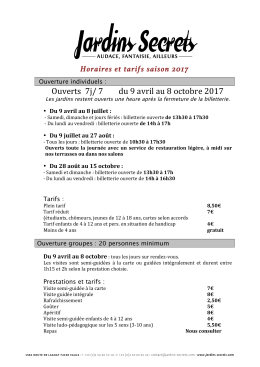 Horaires et tarifs 2017